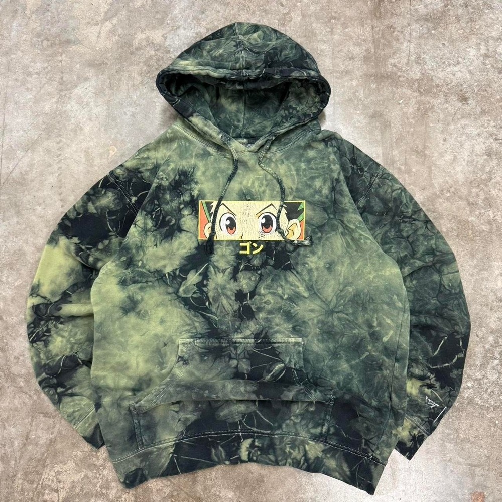 Y2K Hunter X‎ Hunter Green Acid Wash Gon Freecss Box Logo Hoodie Size M
